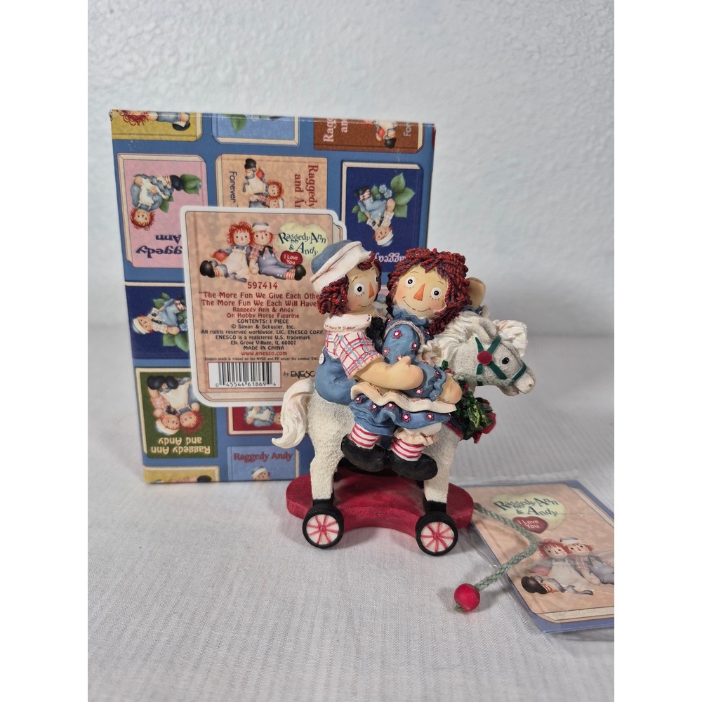 Enesco Raggedy Ann & Andy On Hobby Horse Figurine 597414 Vintage Collectible